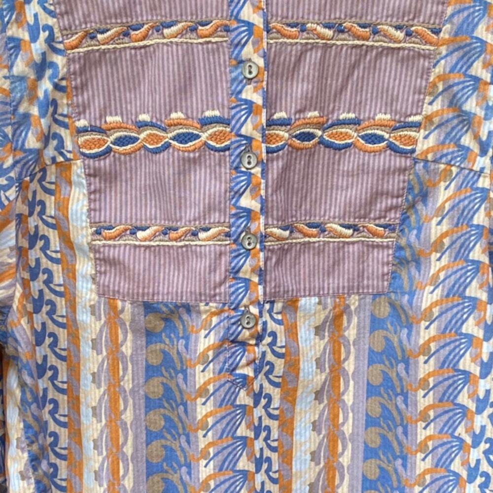 Free People Hippie Embroidered  Top Gorgeous colors purple Orange Like new L - Picture 2 of 5